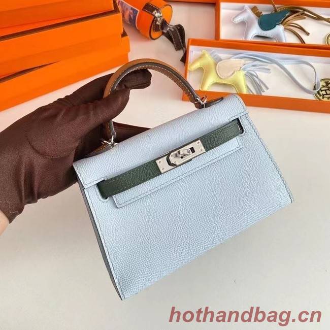 Hermes Kelly 19cm Shoulder Bags Epsom Leather KL19 Silver  hardware light blue&green