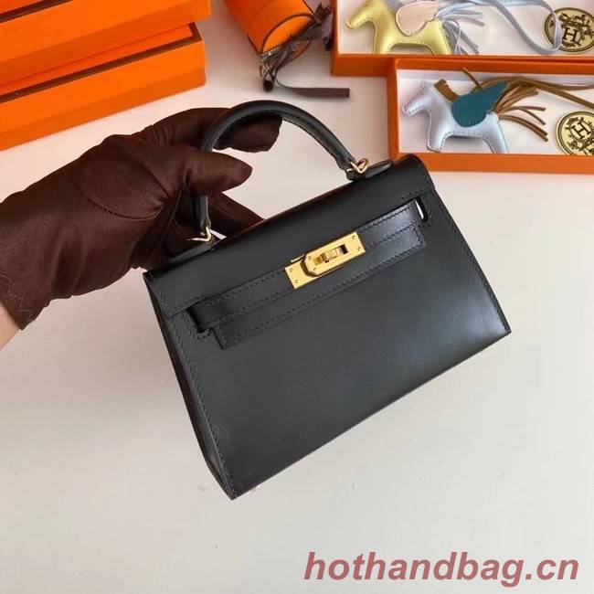 Hermes Kelly 19cm Shoulder Bags box Leather KL19 Gold hardware black