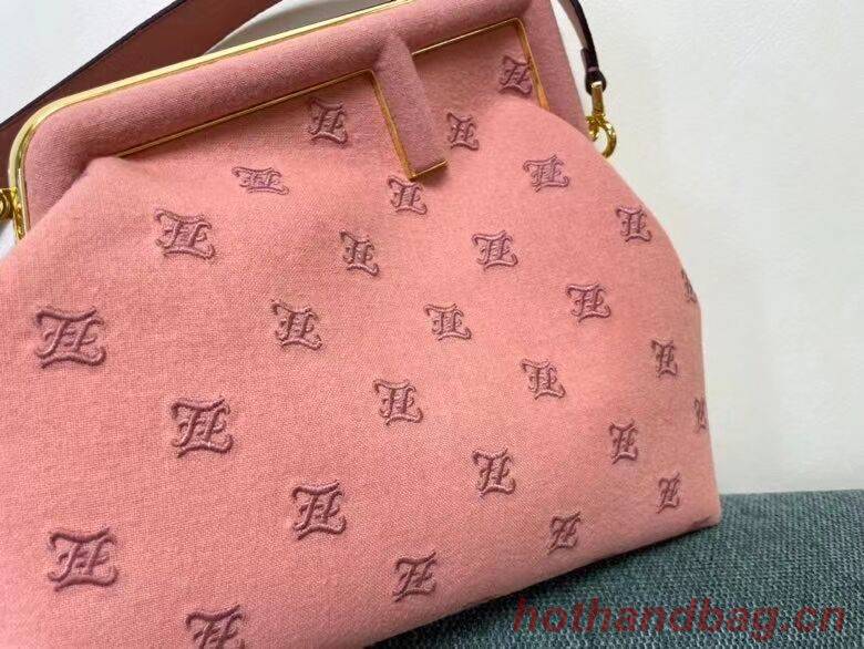 FENDI FIRST MEDIUM flannel bag with embroidery 8BP127A PINK FENDI FIRST MEDIUM flannel bag with embroidery 8BP127A PINK