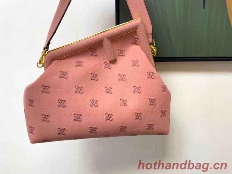 FENDI FIRST MEDIUM flannel bag with embroidery 8BP127A PINK FENDI FIRST MEDIUM flannel bag with embroidery 8BP127A PINK