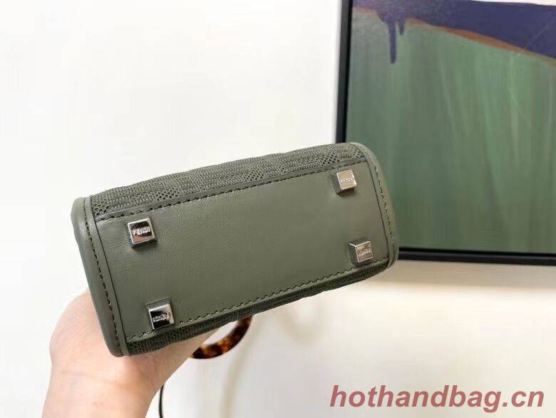 FENDI MINI SUNSHINE SHOPPER FF fabric mini-bag 8BS051AG green FENDI MINI SUNSHINE SHOPPER FF fabric mini-bag 8BS051AG green