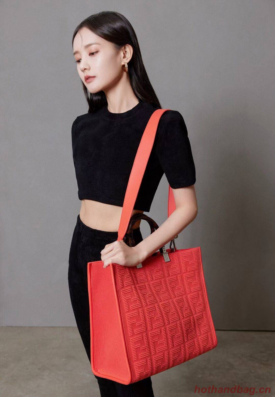 FENDI SUNSHINE MEDIUM FF fabric shopper 8BH386A red FENDI SUNSHINE MEDIUM FF fabric shopper 8BH386A red