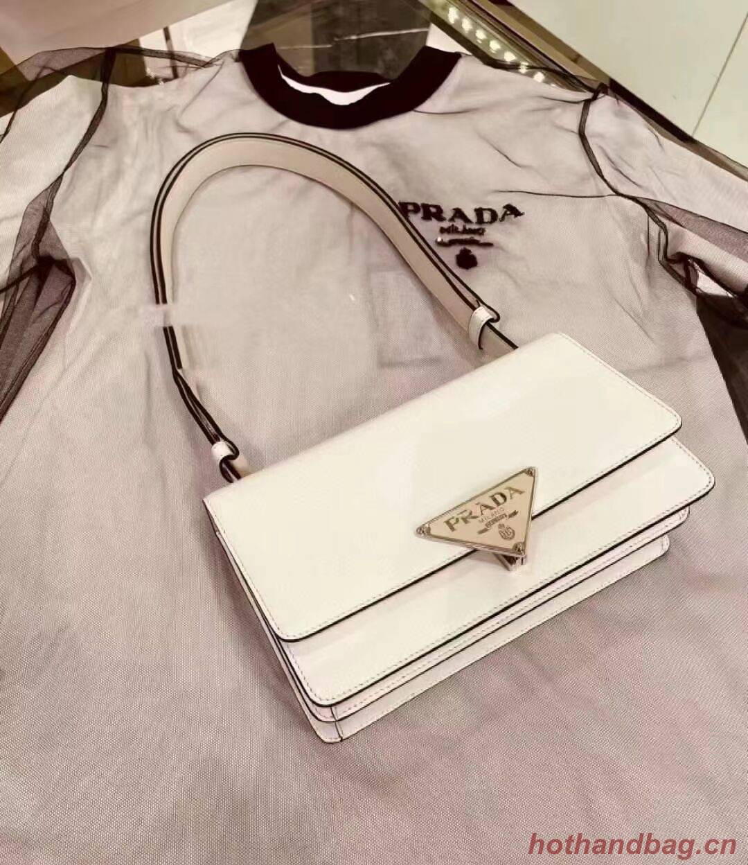 Prada Cleo brushed leather shoulder bag 1BN321 white Prada Cleo brushed leather shoulder bag 1BN321 white