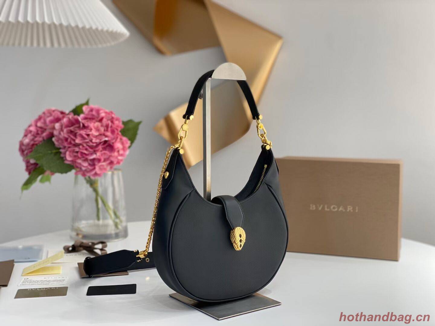 BVLGARI Shoulder Bag Calfskin Leather B281640 black BVLGARI Shoulder Bag Calfskin Leather B281640 black