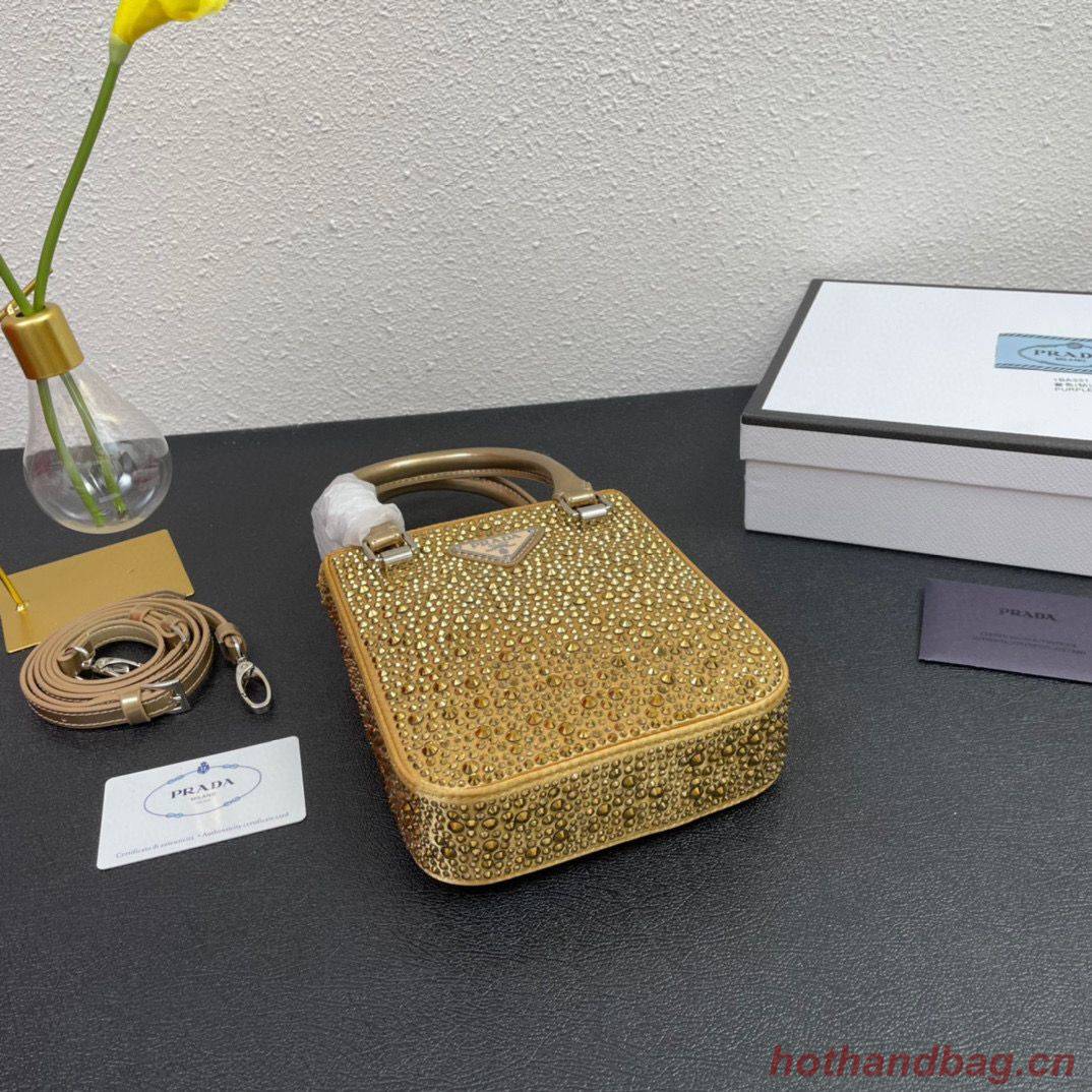 Prada leather small-bag with artificial crystals tote 1BC331 Gold Prada leather small-bag with artificial crystals tote 1BC331 Gold