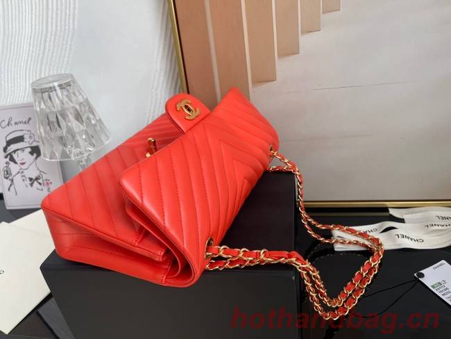 Chanel classic handbag Lambskin & gold Metal V01112 orange