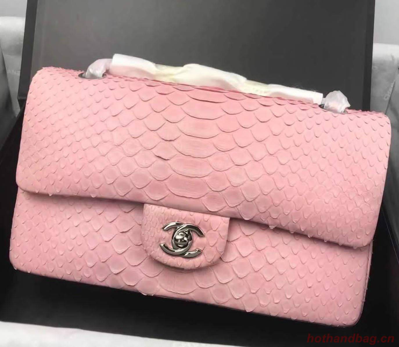 Chanel 2.55 Series Flap Bags Sakura Pink Original Python Leather A1112SA Silver