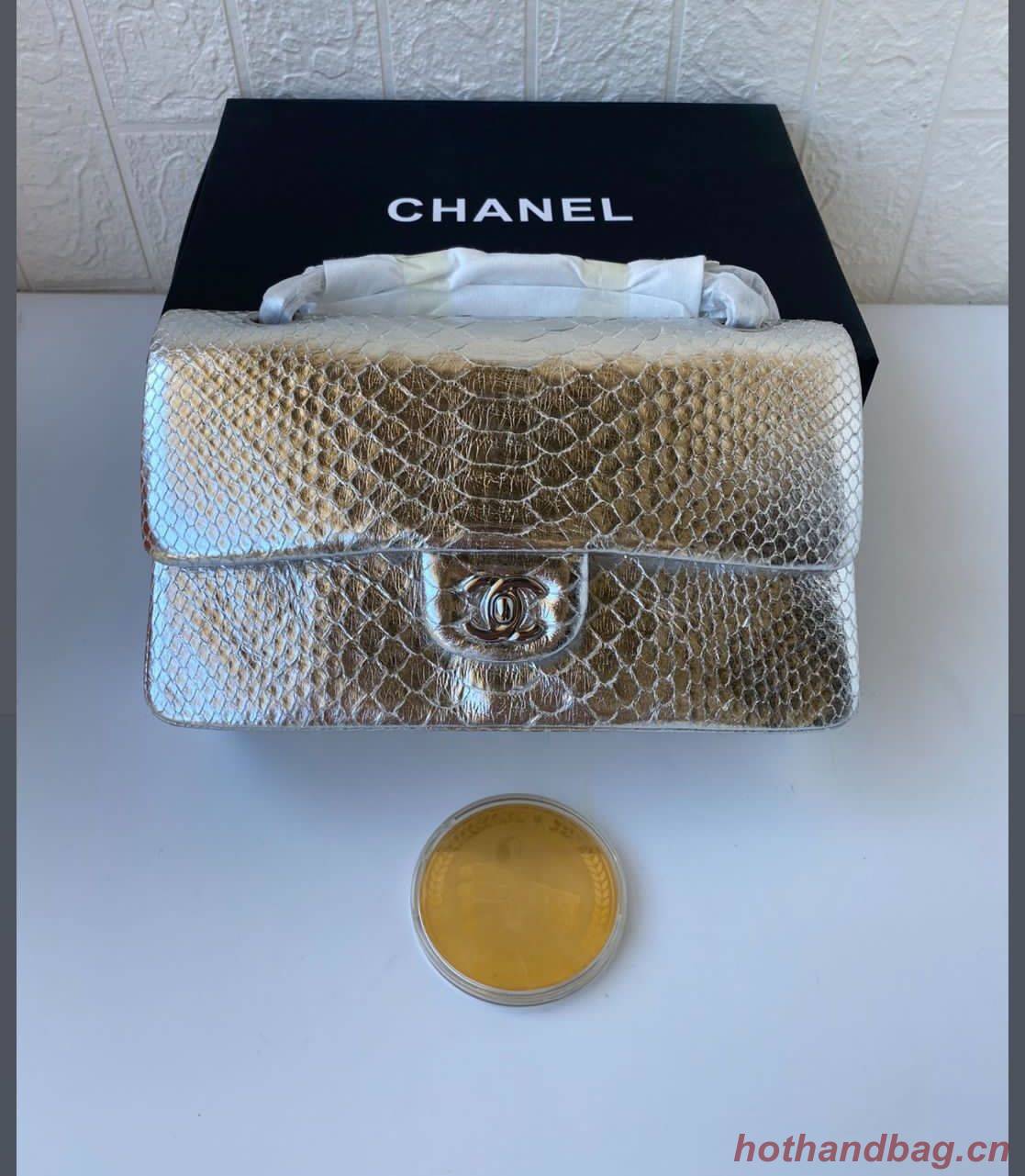 Chanel 2.55 Series Flap Bags Sakura Silver Original Python Leather A1112SA Silver