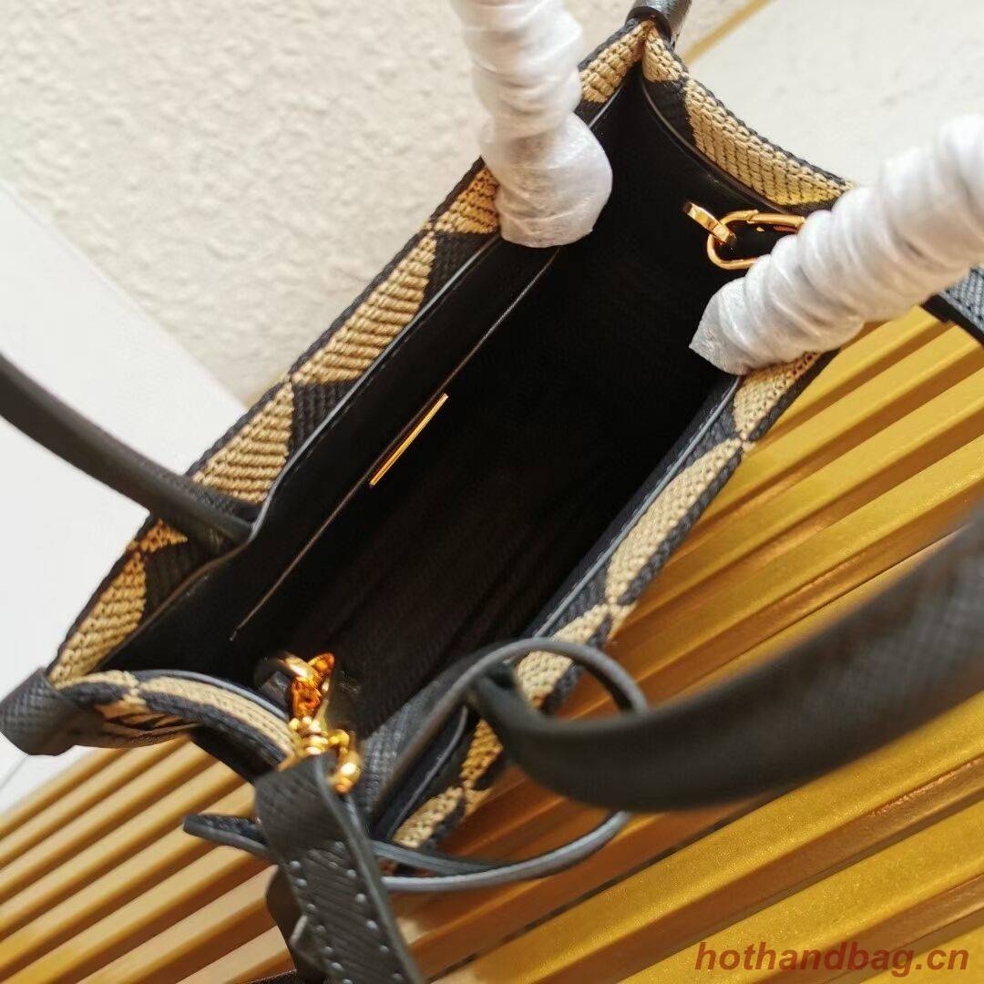 Prada Symbole jacquard fabric micro bag 1BA355 Black&Beige