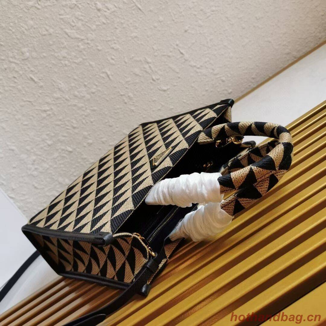 Small Prada Galleria jacquard fabric bag 1BA863 Black&Beige Small Prada Galleria jacquard fabric bag 1BA863 Black&Beige