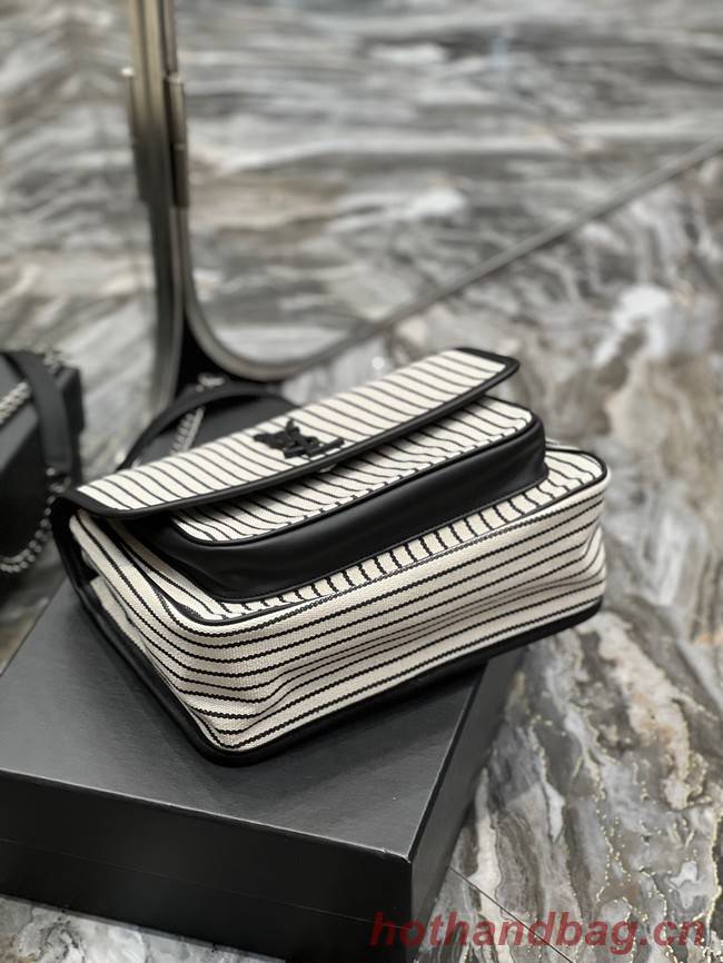 SAINT LAURENT NIKI MEDIUM CHAIN BAG IN CANVAS 633150 CREAM ET NOIR