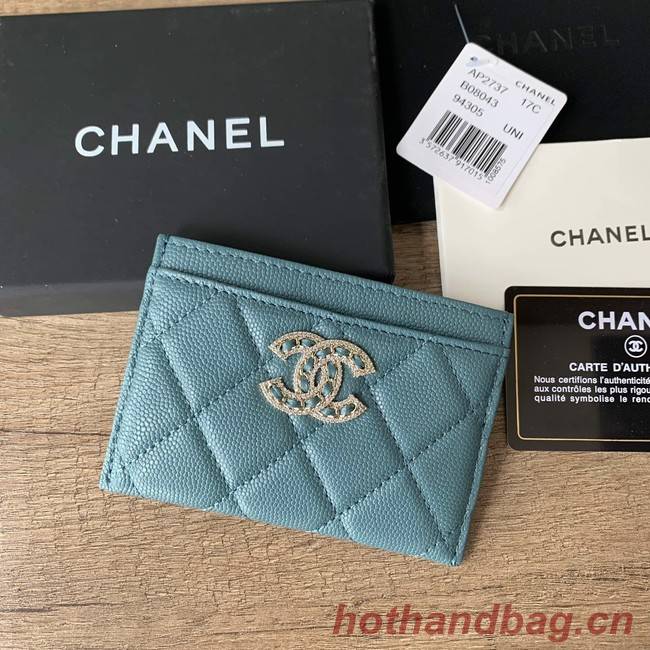 Chanel card holder Calfskin AP2737 blue