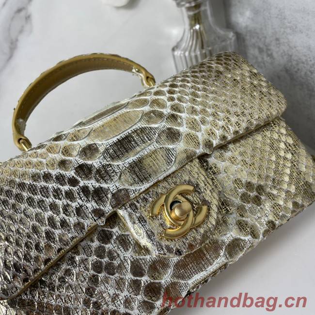 Chanel Snake skin mini flap bag with top handle AS2431 gold