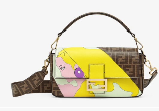 Fendi FF glazed fabric bag with inlay Baguette 8BR600A brown&yellow Fendi FF glazed fabric bag with inlay Baguette 8BR600A brown&yellow