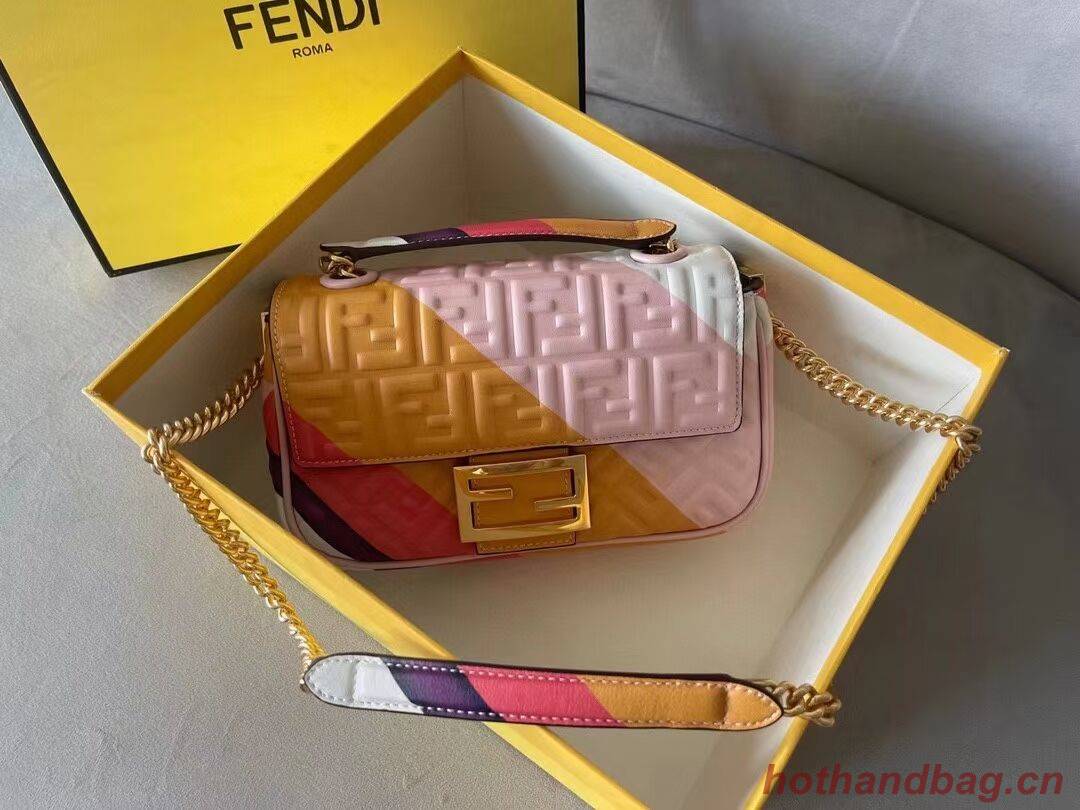 Fendi Baguette Chain Midi Leather bag with multicolor print 8BR6525 Fendi Baguette Chain Midi Leather bag with multicolor print 8BR6525