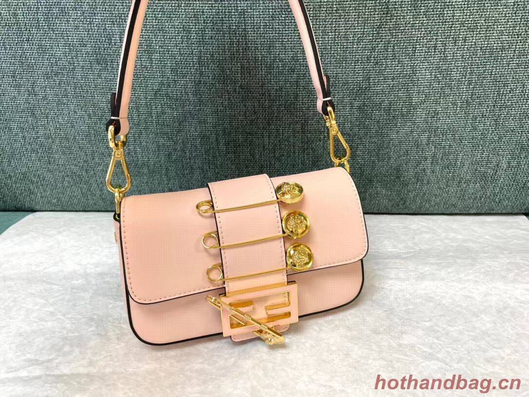 Fendi Brooch mini baguette Fendace leather bag 8BS066A pink