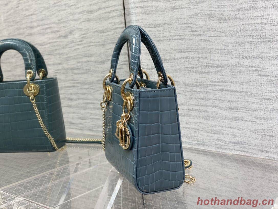 MINI LADY DIOR BAG Cannage crocodile Calfskin C0966 blue MINI LADY DIOR BAG Cannage crocodile Calfskin C0966 blue