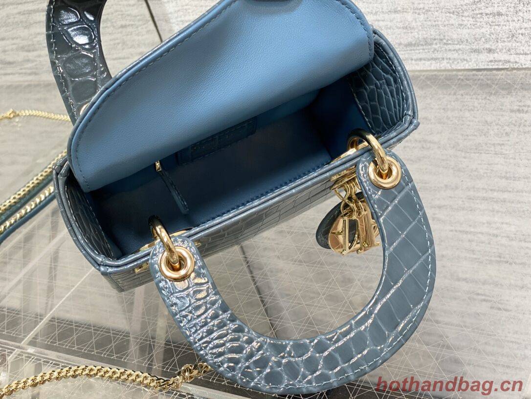 MINI LADY DIOR BAG Cannage crocodile Calfskin C0966 blue MINI LADY DIOR BAG Cannage crocodile Calfskin C0966 blue