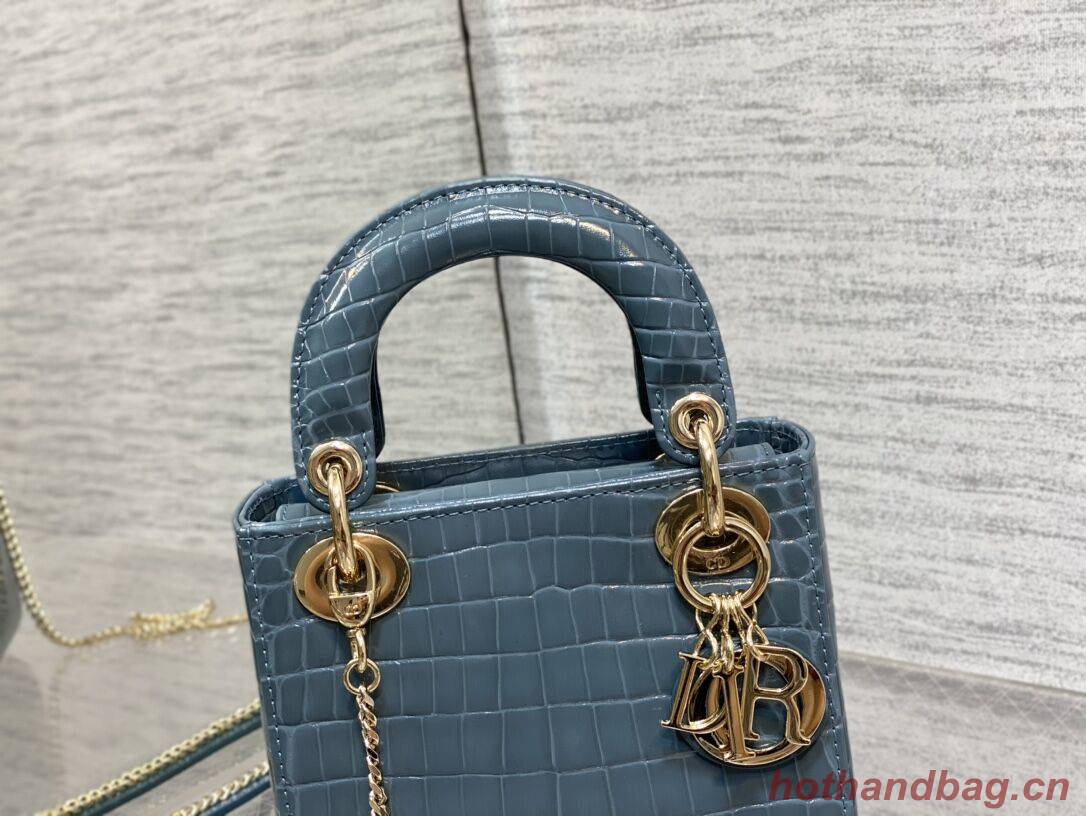 MINI LADY DIOR BAG Cannage crocodile Calfskin C0966 blue MINI LADY DIOR BAG Cannage crocodile Calfskin C0966 blue