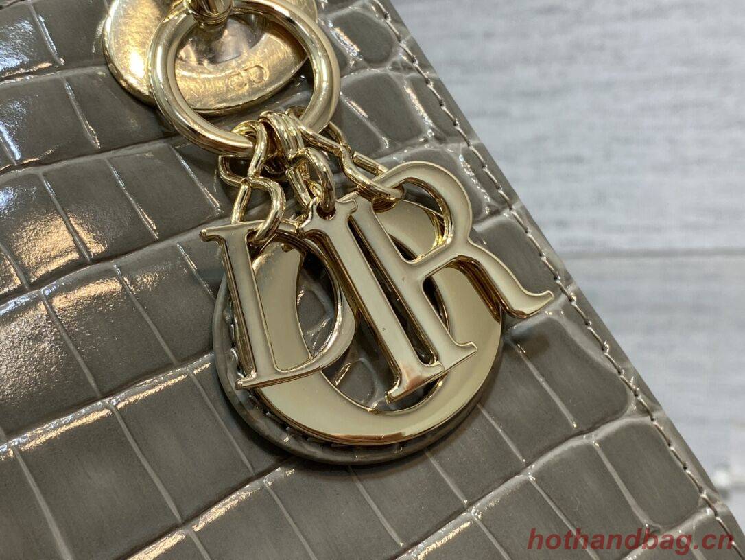 MINI LADY DIOR BAG Cannage crocodile Calfskin C0966 gray MINI LADY DIOR BAG Cannage crocodile Calfskin C0966 gray