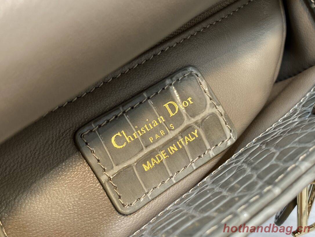 MINI LADY DIOR BAG Cannage crocodile Calfskin C0966 gray MINI LADY DIOR BAG Cannage crocodile Calfskin C0966 gray