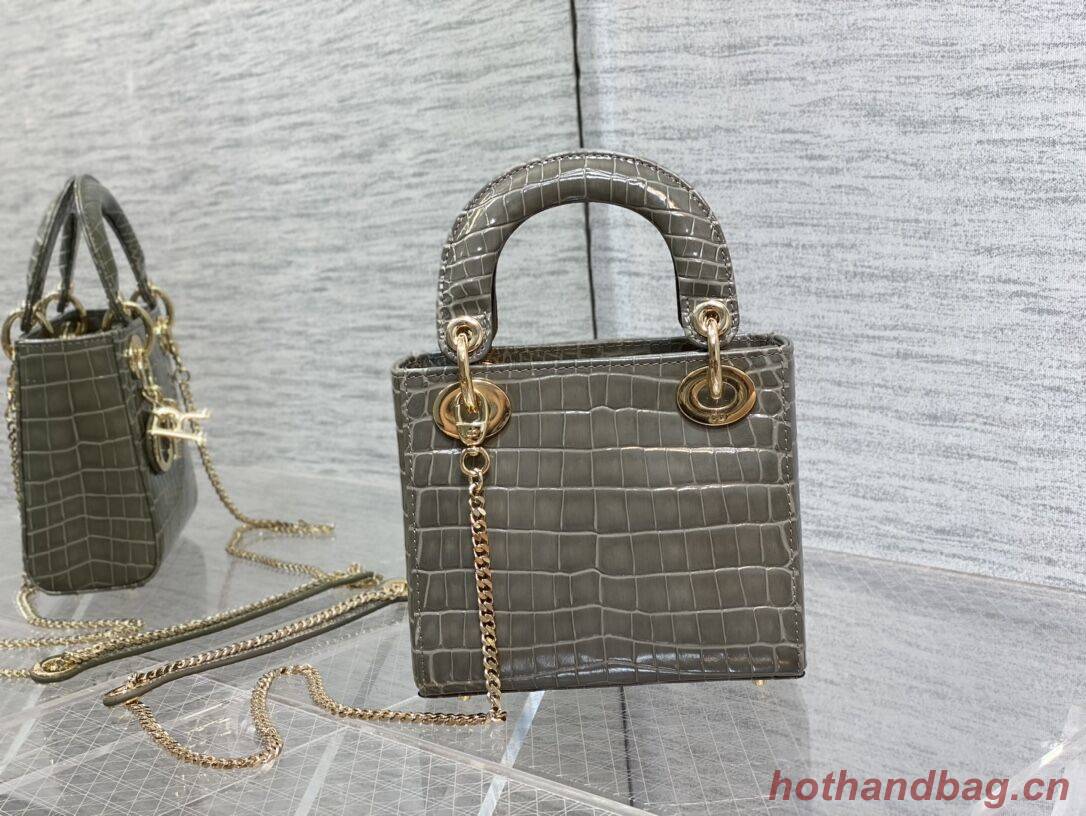 MINI LADY DIOR BAG Cannage crocodile Calfskin C0966 gray MINI LADY DIOR BAG Cannage crocodile Calfskin C0966 gray