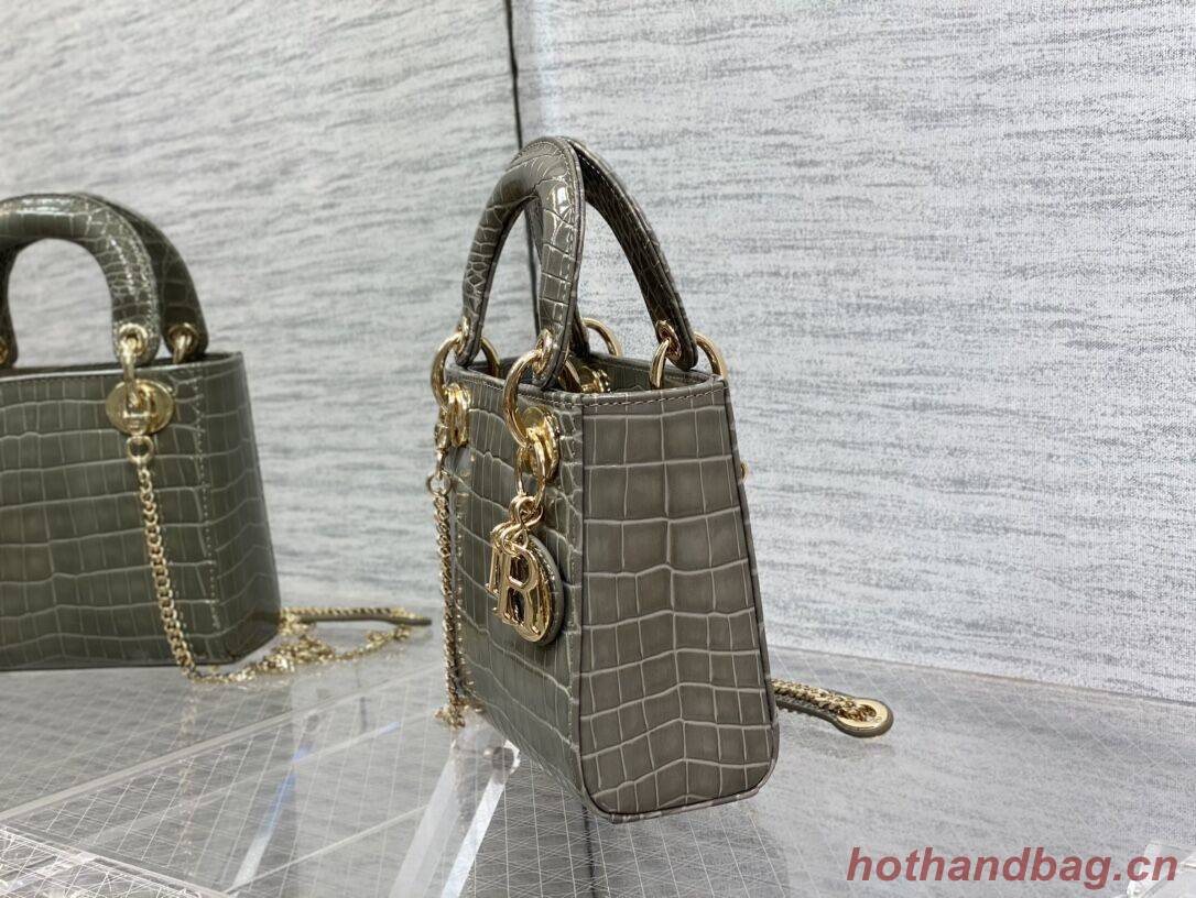 MINI LADY DIOR BAG Cannage crocodile Calfskin C0966 gray MINI LADY DIOR BAG Cannage crocodile Calfskin C0966 gray