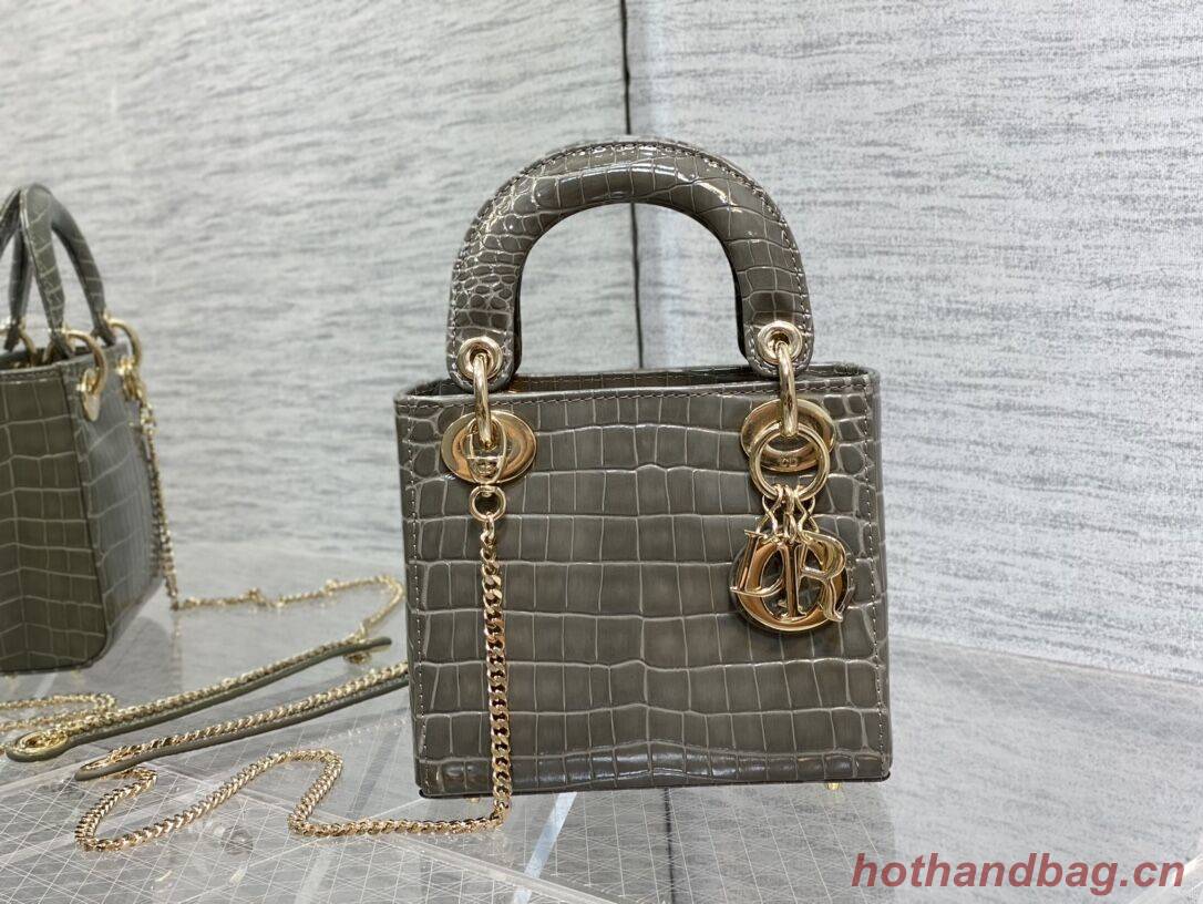 MINI LADY DIOR BAG Cannage crocodile Calfskin C0966 gray MINI LADY DIOR BAG Cannage crocodile Calfskin C0966 gray