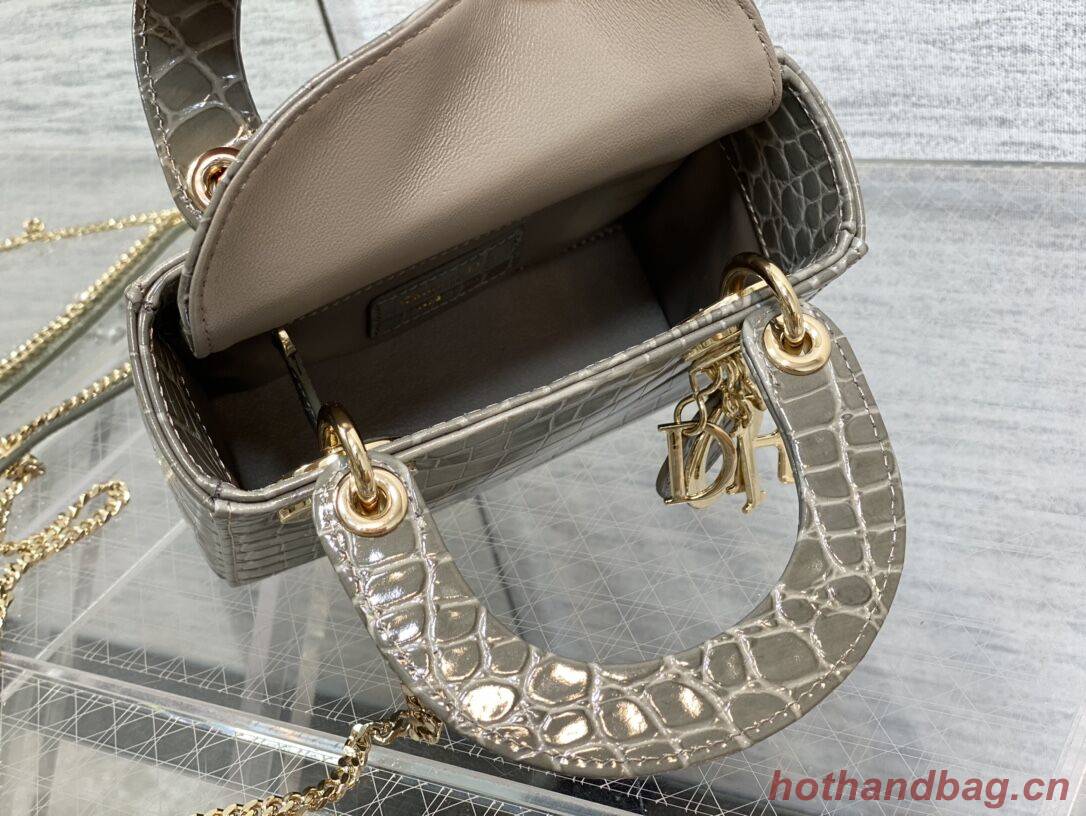 MINI LADY DIOR BAG Cannage crocodile Calfskin C0966 gray MINI LADY DIOR BAG Cannage crocodile Calfskin C0966 gray