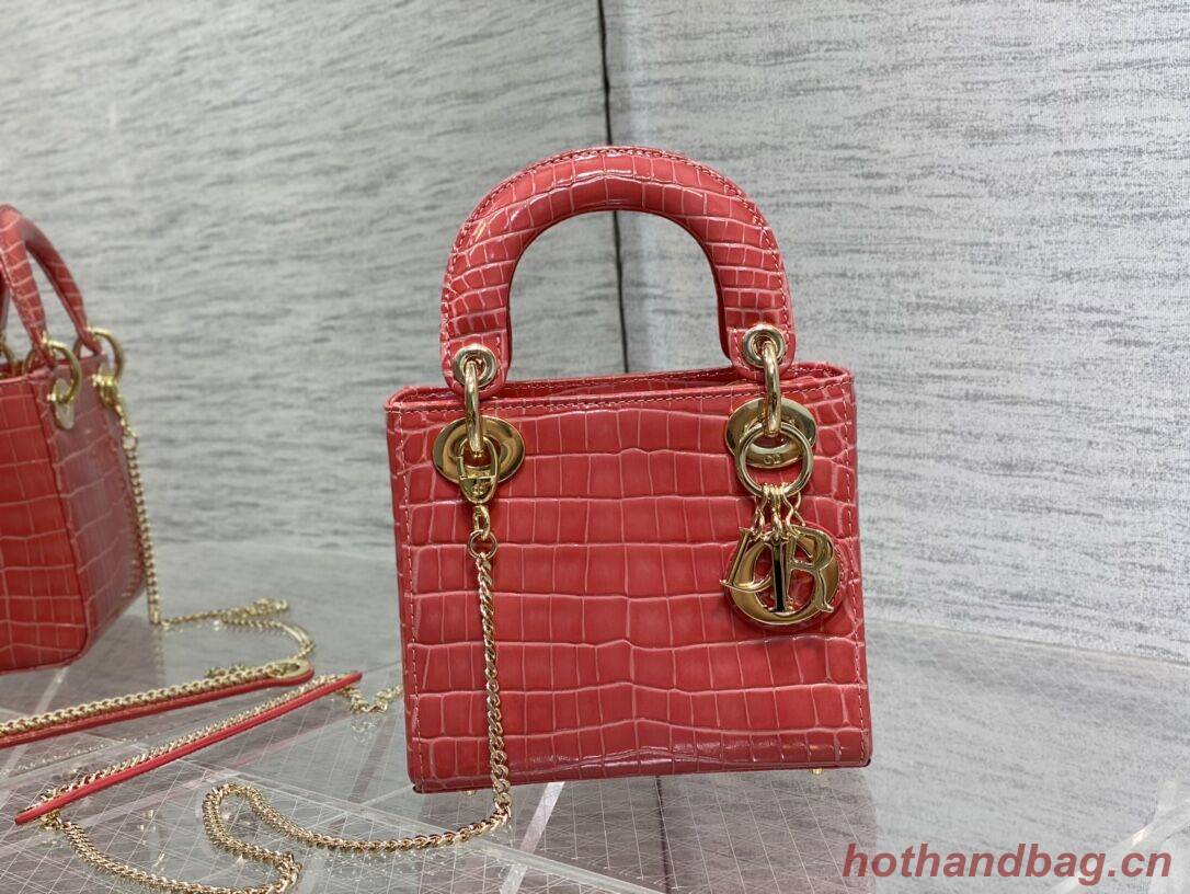 MINI LADY DIOR BAG Cannage crocodile Calfskin C0966 pink MINI LADY DIOR BAG Cannage crocodile Calfskin C0966 pink