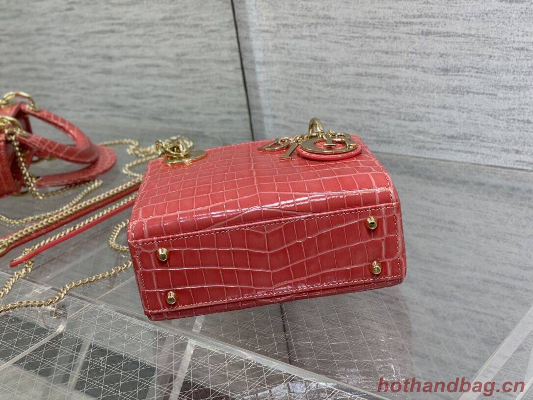 MINI LADY DIOR BAG Cannage crocodile Calfskin C0966 pink MINI LADY DIOR BAG Cannage crocodile Calfskin C0966 pink