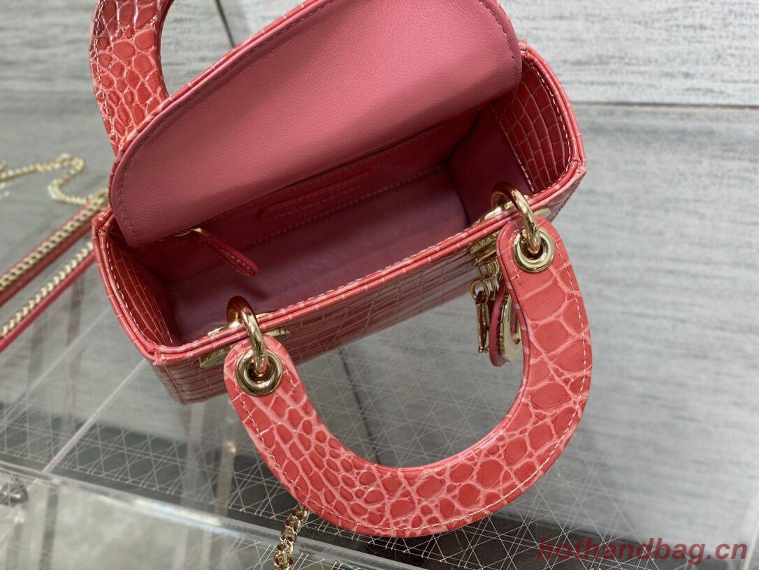 MINI LADY DIOR BAG Cannage crocodile Calfskin C0966 pink MINI LADY DIOR BAG Cannage crocodile Calfskin C0966 pink