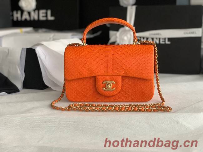 Chanel Snake skin mini flap bag with top handle AS2431 orange