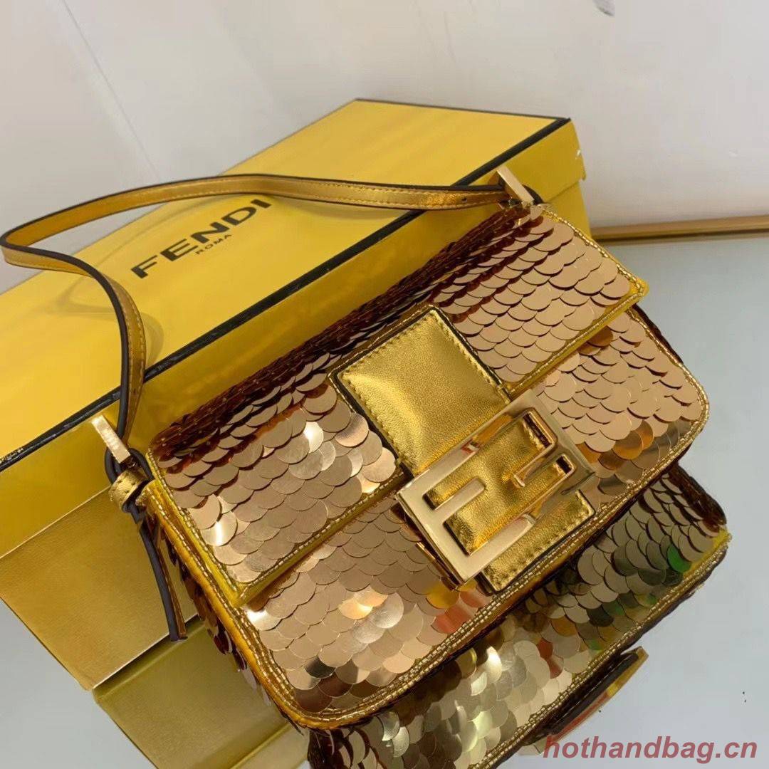 Fendi FF Baguette mini Gold Metal Sequin Embroidery Bag 2016 Gold Fendi FF Baguette mini Gold Metal Sequin Embroidery Bag 2016 Gold