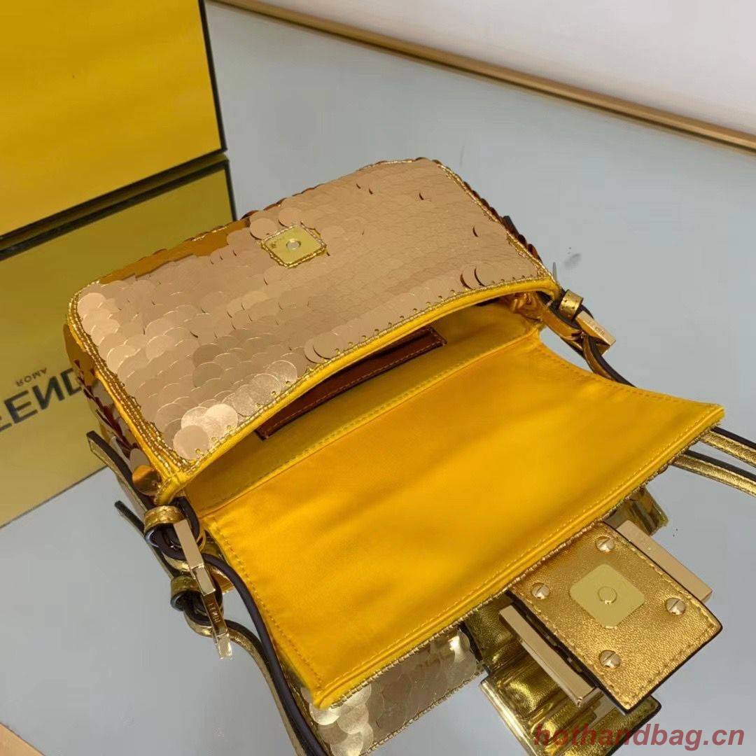 Fendi FF Baguette mini Gold Metal Sequin Embroidery Bag 2016 Gold Fendi FF Baguette mini Gold Metal Sequin Embroidery Bag 2016 Gold