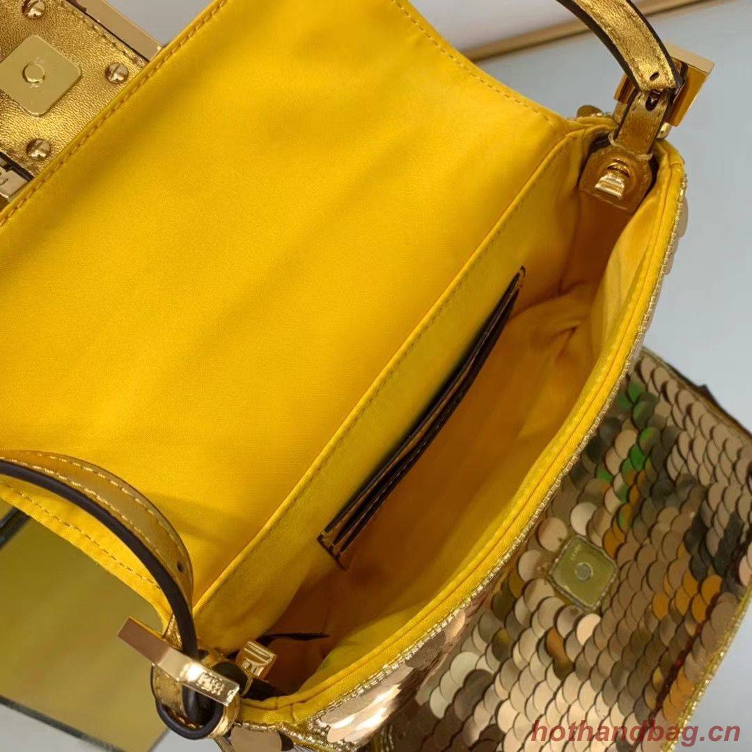 Fendi FF Baguette mini Gold Metal Sequin Embroidery Bag 2016 Gold Fendi FF Baguette mini Gold Metal Sequin Embroidery Bag 2016 Gold