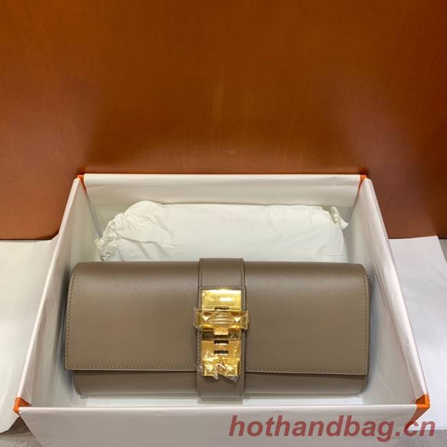 Hermes H Medor swift Leather Clutch 37566 gray&Gold hardware