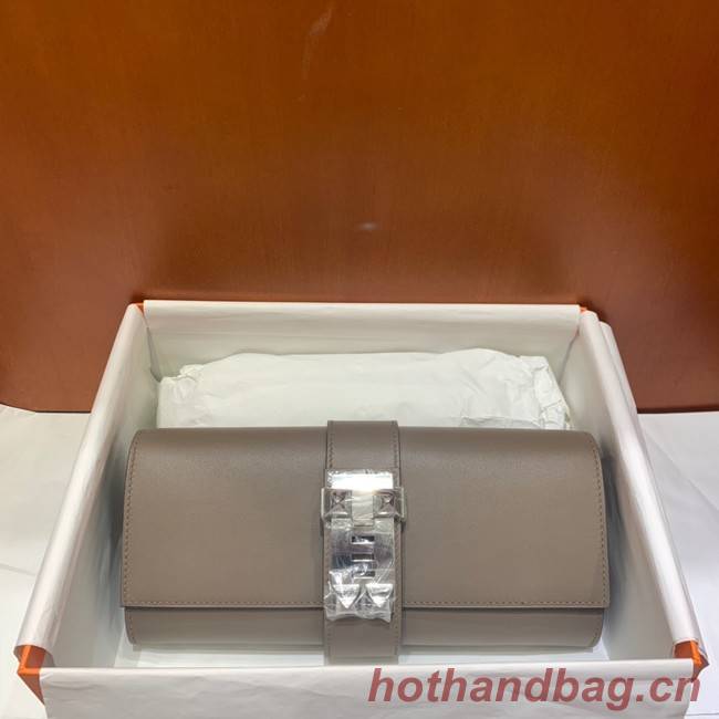 Hermes H Medor swift Leather Clutch 37566 gray&Silver hardware