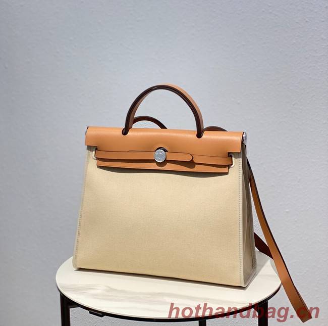 Hermes Herbag 31CM Original Canvas Leather & Calfskin 48887 Offwhite&Camel