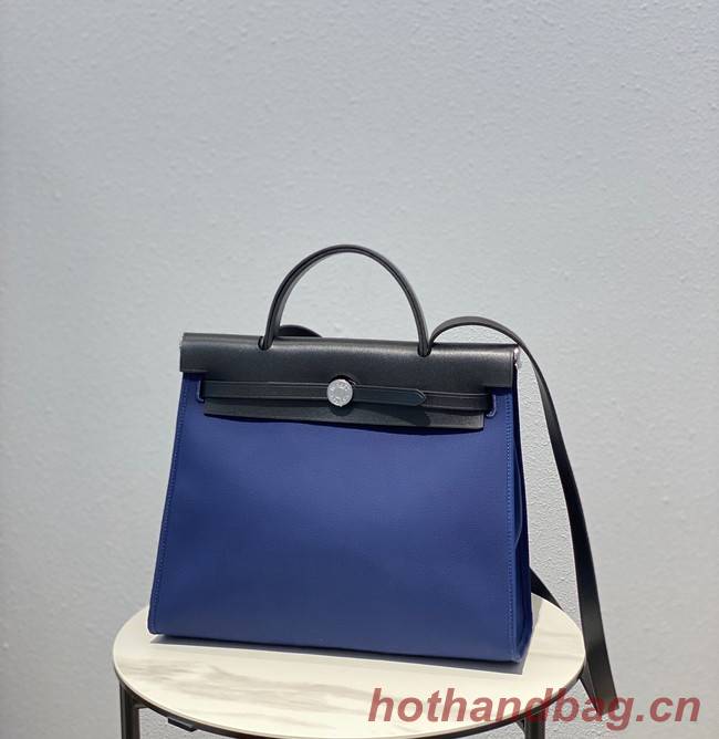Hermes Herbag 31CM Original Canvas Leather & Calfskin 48887 blue&black