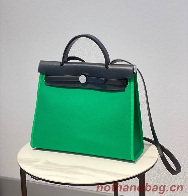 Hermes Herbag 31CM Original Canvas Leather & Calfskin 48887 green&black