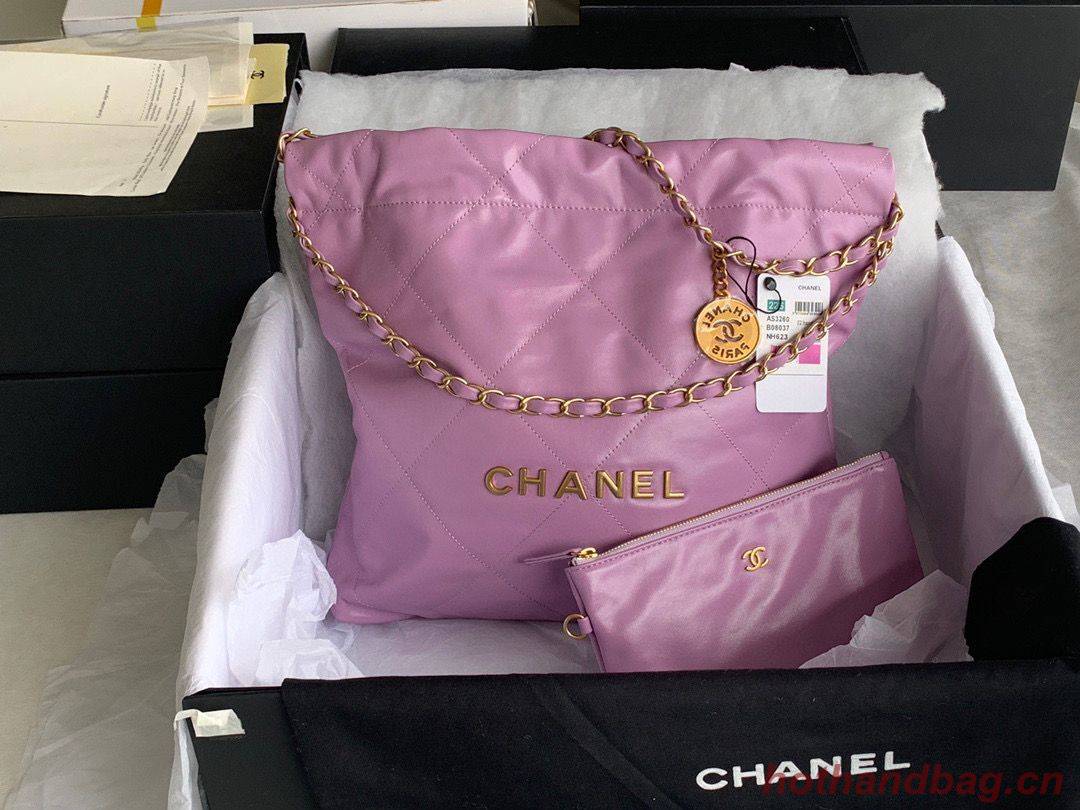 CHANEL 22 HANDBAG Shiny Calfskin & Gold-Tone Metal AS3261 AS3260 Purple CHANEL 22 HANDBAG Shiny Calfskin & Gold-Tone Metal AS3261 AS3260 Purple