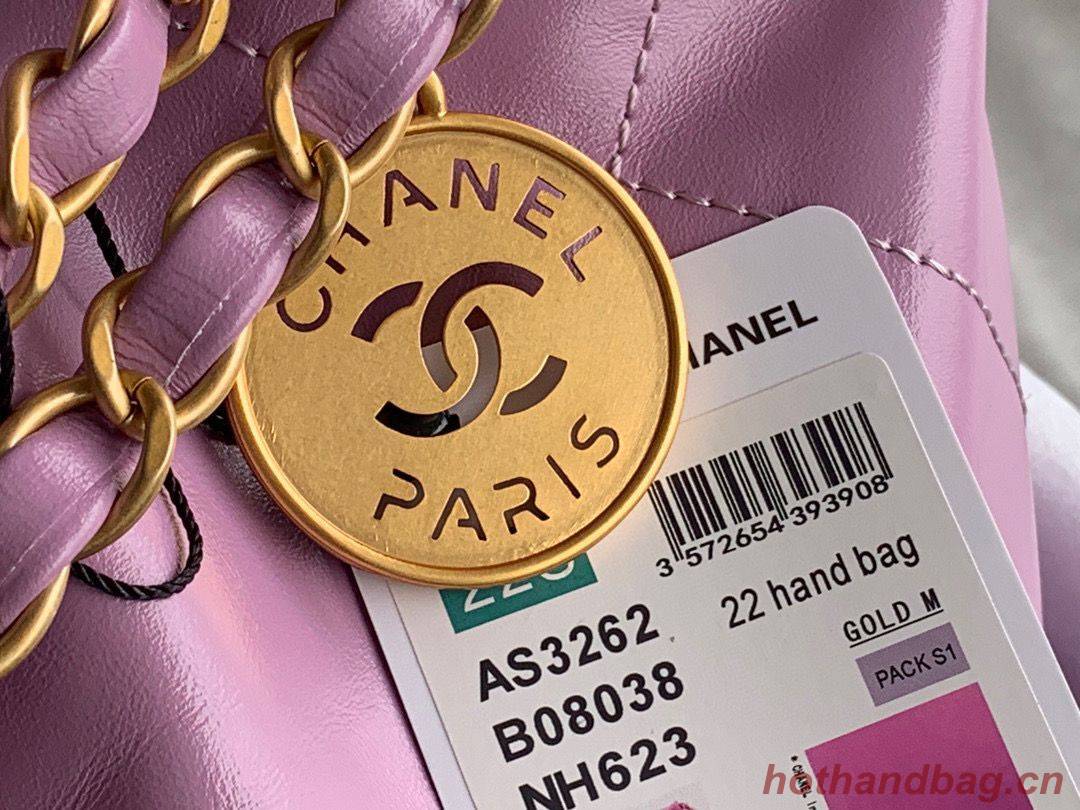 CHANEL 22 HANDBAG Shiny Calfskin & Gold-Tone Metal AS3262 Purple CHANEL 22 HANDBAG Shiny Calfskin & Gold-Tone Metal AS3262 Purple