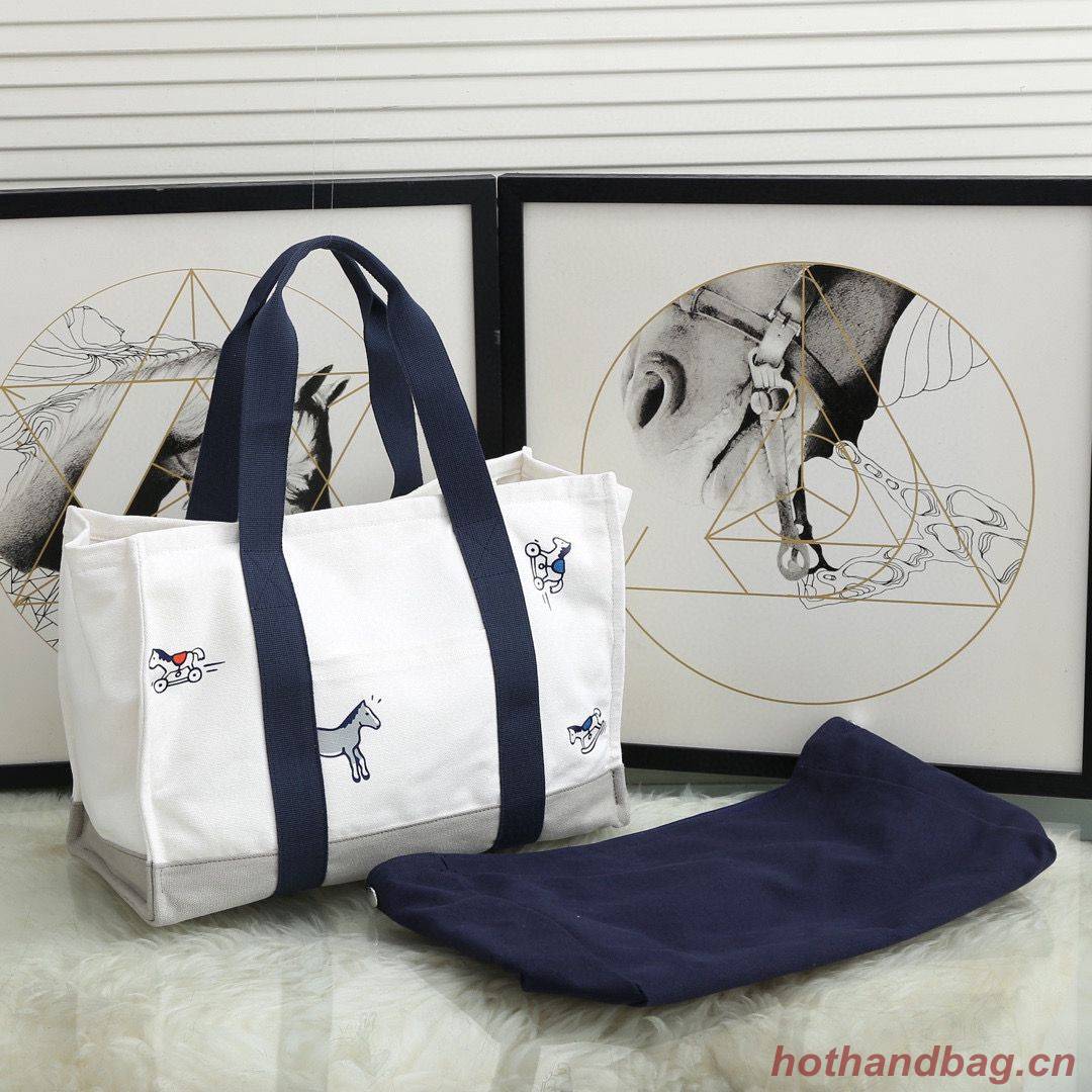 Hermes Adada Nappy Canvas Shopping Bag H5635 Navy&White Hermes Adada Nappy Canvas Shopping Bag H5635 Navy&White