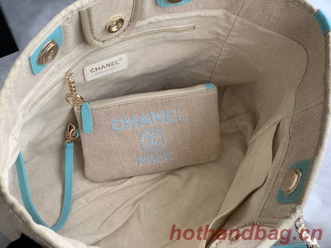 Chanel Canvas Shopping Bag 67001 Beige&sky blue