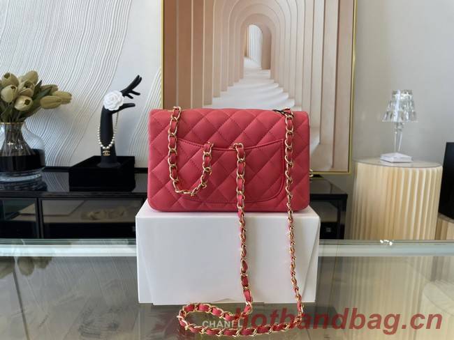 Chanel mini Classic Flap Bag Original Sheepskin Leather A1116 Watermelon red&Gold-Tone Metal