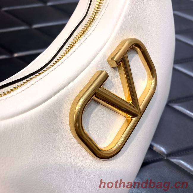 VALENTINO GARAVANI STUD SIGN Calf Leather Hobo bag 1W2B0K69 white