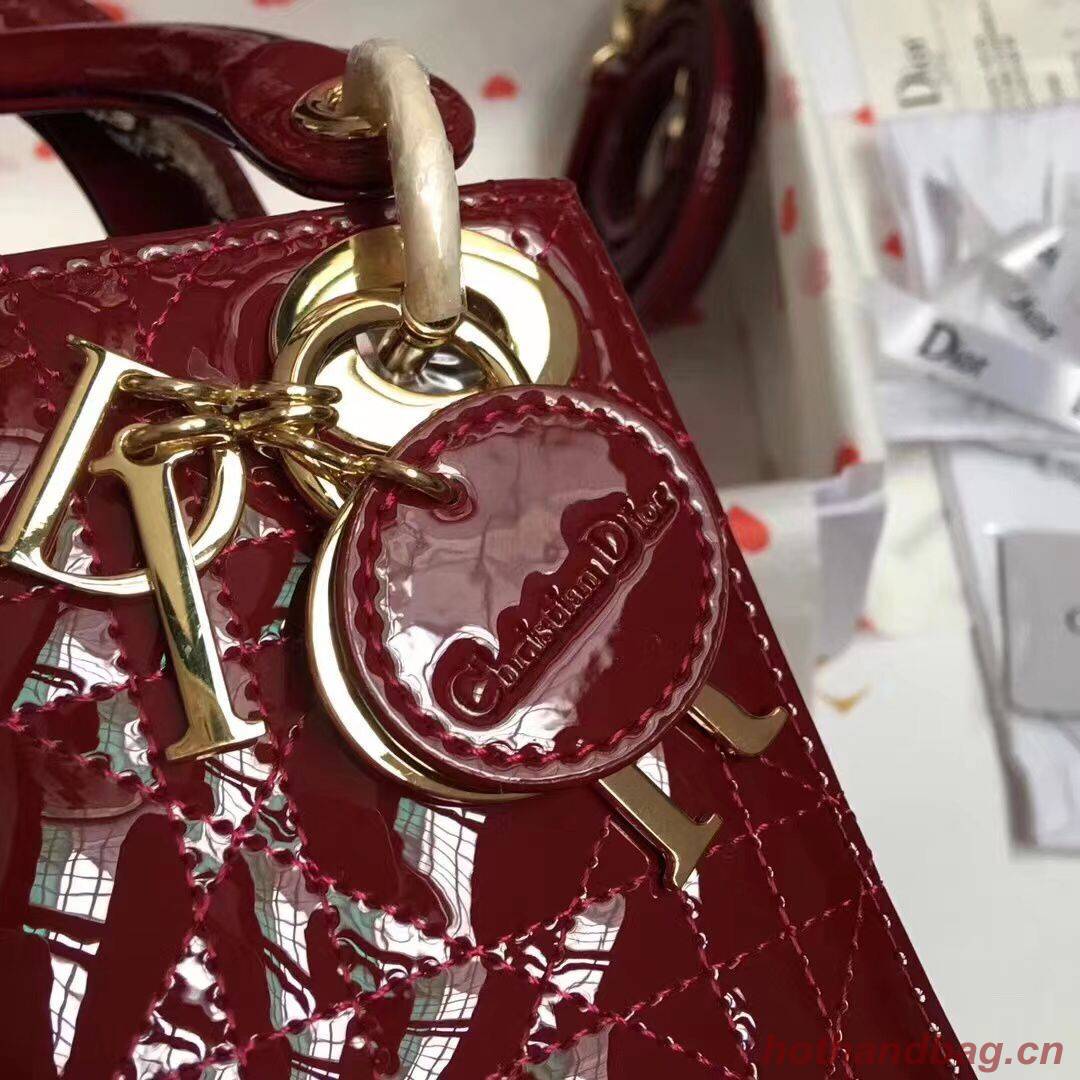 MINI LADY DIOR BAG patent leather M0566OW Wine&gold MINI LADY DIOR BAG patent leather M0566OW Wine&gold