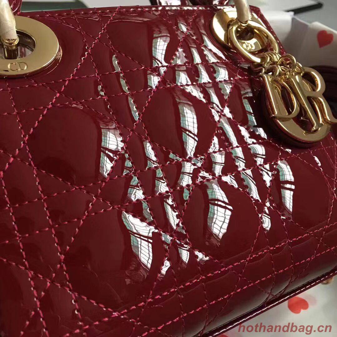 MINI LADY DIOR BAG patent leather M0566OW Wine&gold MINI LADY DIOR BAG patent leather M0566OW Wine&gold