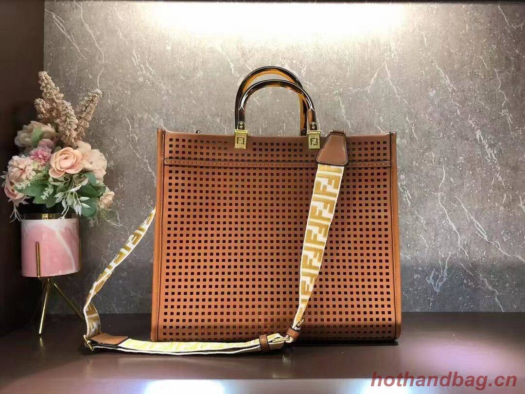 Fendi Sunshine Medium Two-toned perforated leather shopper 8BH386A brown Fendi Sunshine Medium Two-toned perforated leather shopper 8BH386A brown